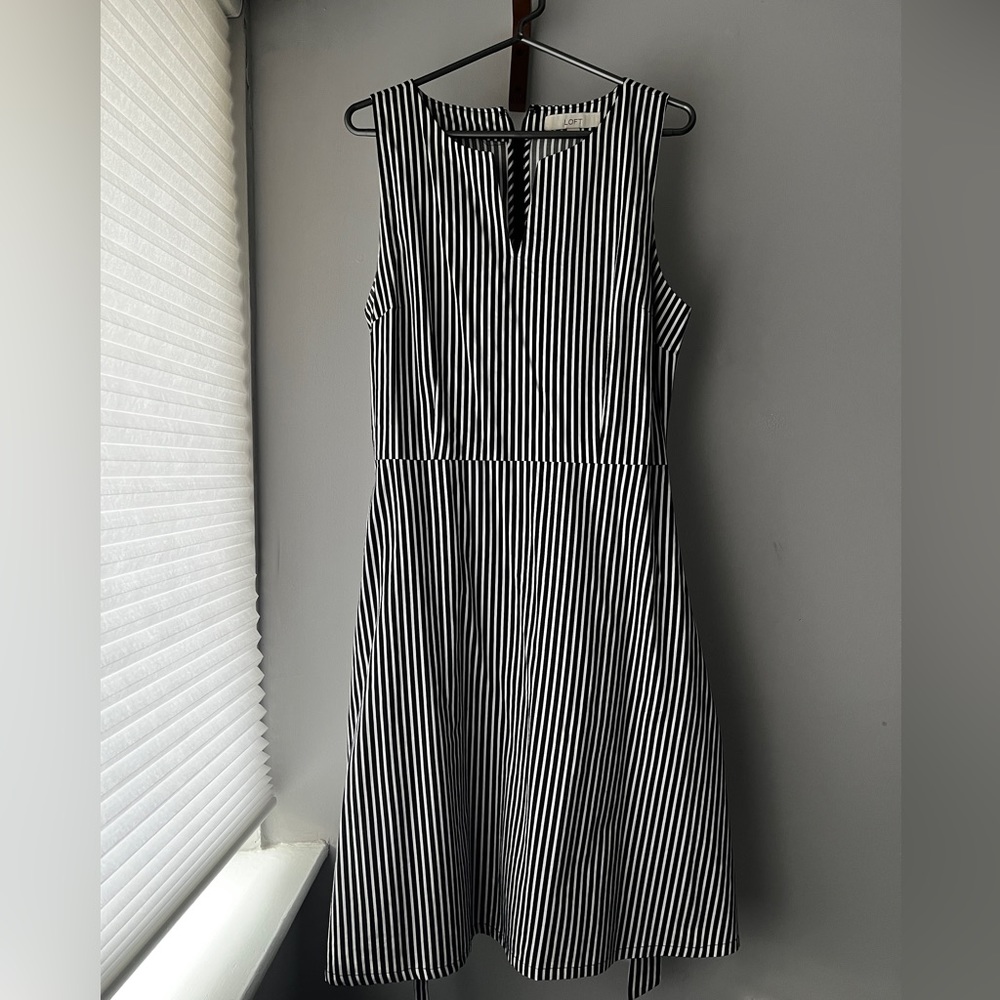 Loft Striped Split Neck Tie Dress